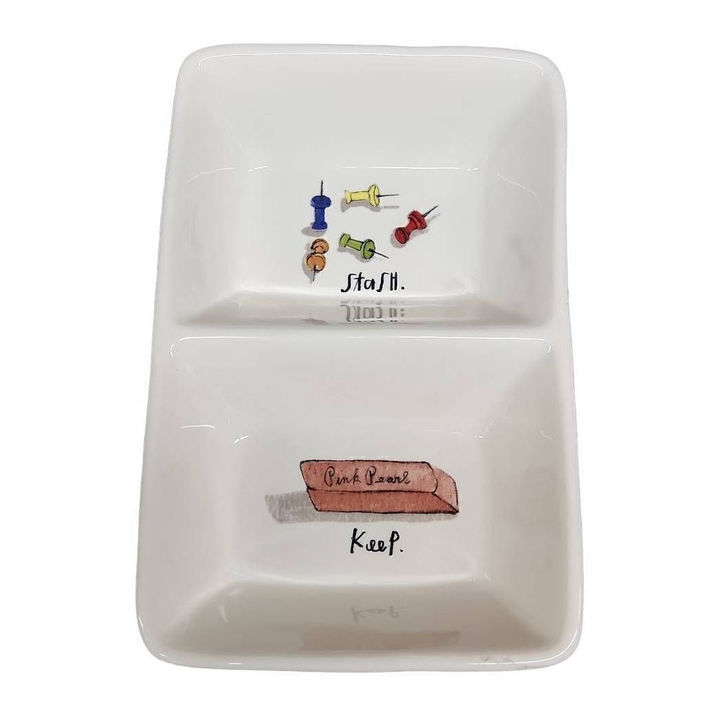 Rae Dunn White Black Artisan Collection Stash Keep Eraser Push Pin Dish